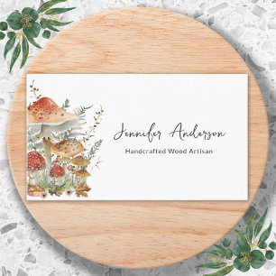Watercolor Vintage Mushrooms and Fern Leaves Business Card