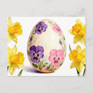 Watercolor Vintage Pansy Painted Easter Egg Holiday Postcard