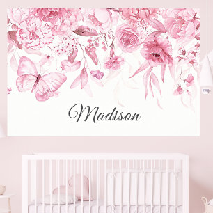 Watercolor Vintage Pink Floral Drop Baby Nursery Poster