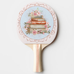 Watercolor Vintage Pink Roses and Books Floral Ping Pong Paddle