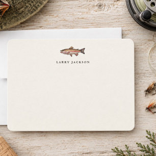 Watercolor vintage Rainbow Trout Fishing Flat Card
