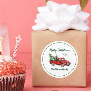 Watercolor Vintage Red Truck Christmas Party Classic Round Sticker