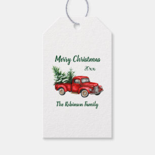Watercolor Vintage Red Truck Christmas Party Gift Tags