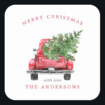 Watercolor Vintage Red Truck Christmas Square Sticker<br><div class="desc">Watercolor Vintage Red Truck Christmas Square Sticker</div>