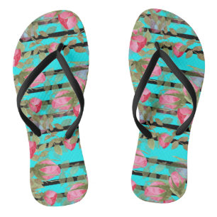 Watercolor vintage retro pink roses flowers floral jandals