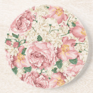Watercolor Vintage Rose and Hydrangea Pattern Coaster