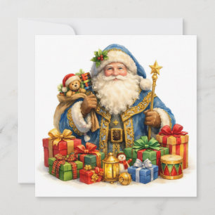 Watercolor Vintage Santa Claus with Presents Holiday Card