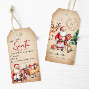 Watercolor vintage Santa Merry Christmas Gift Tags