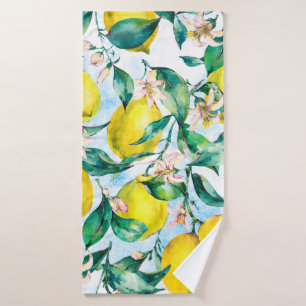 Watercolor vintage seamless pattern,  branch of fr bath towel
