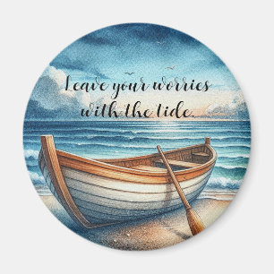 Watercolor Vintage Seaside Rowboat w/ Quote Magnet