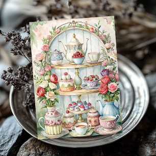 Watercolor vintage shabby chic English tea table Tissue Paper