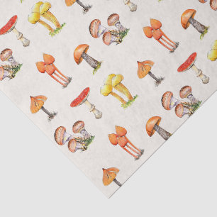 Watercolor vintage style Mushrooms on ecru  Tissue Paper