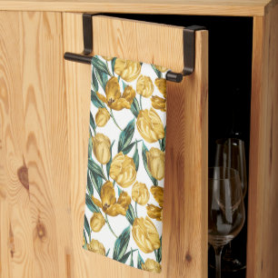 Watercolor Vintage Summer Yellow Tulips Easter Tea Towel