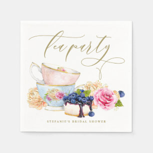 Watercolor Vintage Teacups Tea Party Bridal Shower Napkin