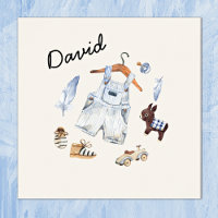 Watercolor Vintage Toys Blue Nursery Art