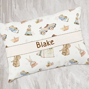 Watercolor Vintage Toys Pattern White Decorative Cushion
