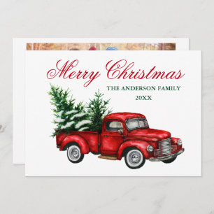 Watercolor Vintage Truck Christmas Photo Back Holiday Card