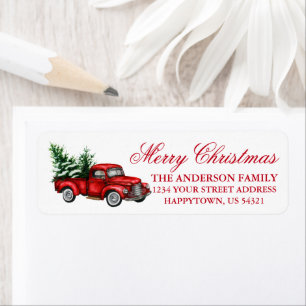 Watercolor Vintage Truck Red Christmas Address
