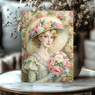 Watercolor vintage Victorian woman with pink roses Tissue Paper