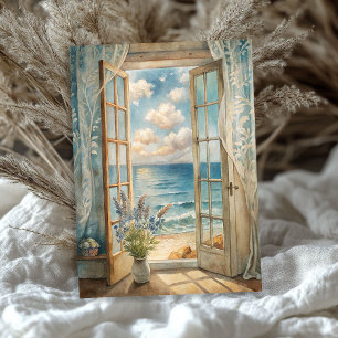 Watercolor vintage window seascape sea beach tissue paper