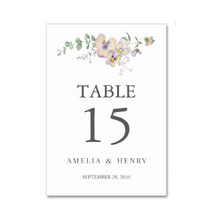 Watercolor Viola Floral Wedding Table Number