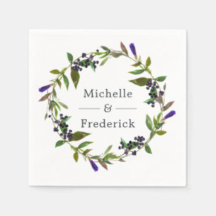 Watercolor Violet and Sage Floral Wedding Napkin