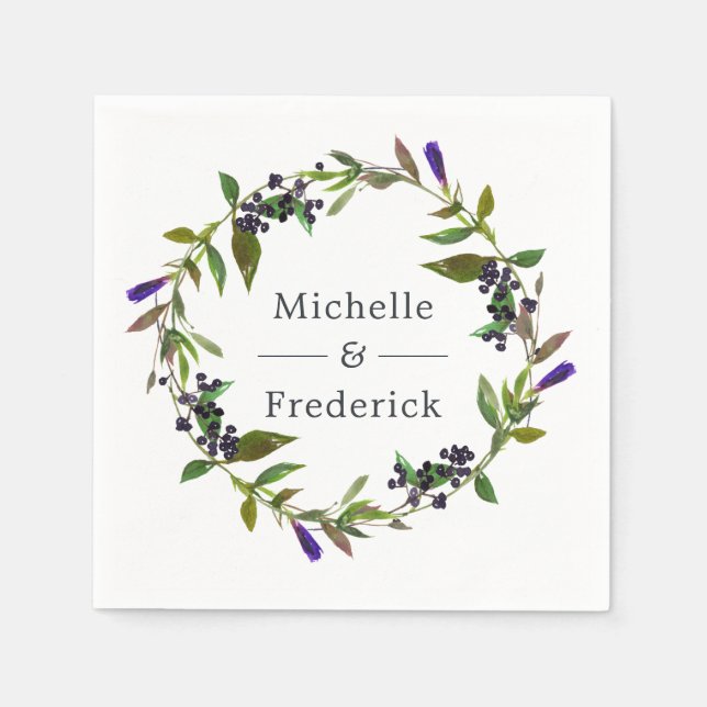 Watercolor Violet and Sage Floral Wedding Napkin (Front)