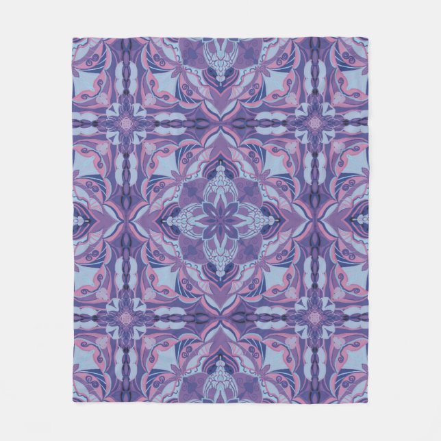 Watercolor Violet Azulejo Spanish Tile  Fleece Blanket (Front)