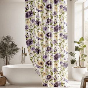 Watercolor Violet Floral Pattern Shower Curtain