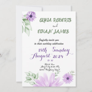 Watercolor Violet Floral Wedding Elegant Invitation