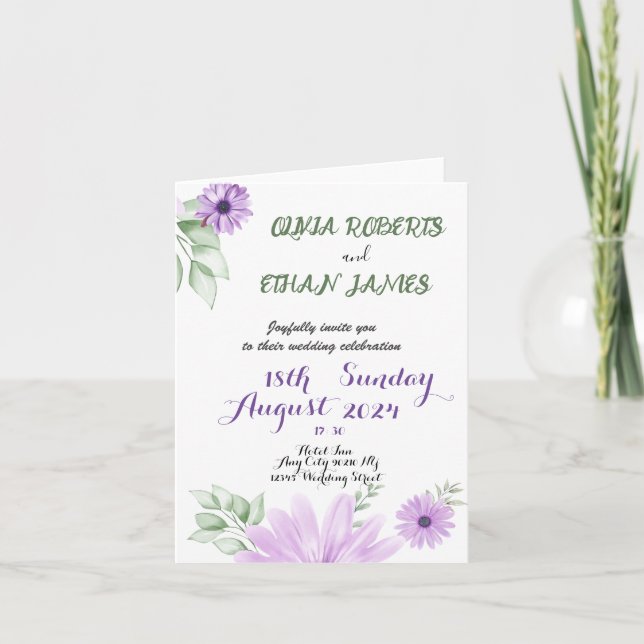 Watercolor Violet Floral Wedding Invitation  (Front)