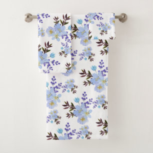 Watercolor Violet Flowers Bath Towel Set