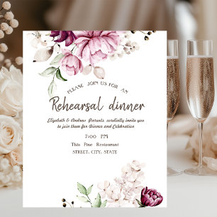 Watercolor Violet Flowers Rehearsal Dinner Invitation