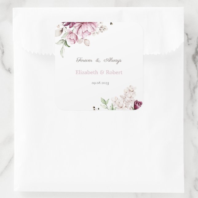 Watercolor Violet Flowers Square Sticker (Bag)