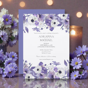 Watercolor Violet Flowers Wedding Invitation