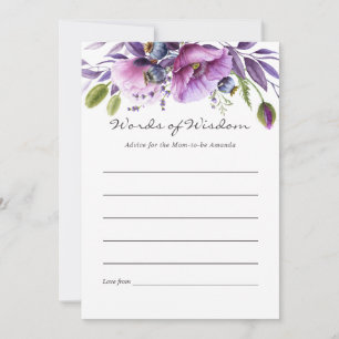 Watercolor Violet Poppy Floral Baby Shower Advice Card