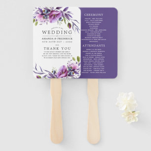Watercolor Violet Poppy Floral Wedding Program Hand Fan