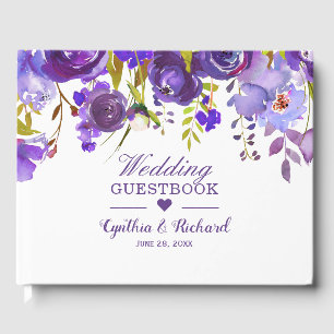 Watercolor Violet Purple Floral Romantic Wedding Guest Book