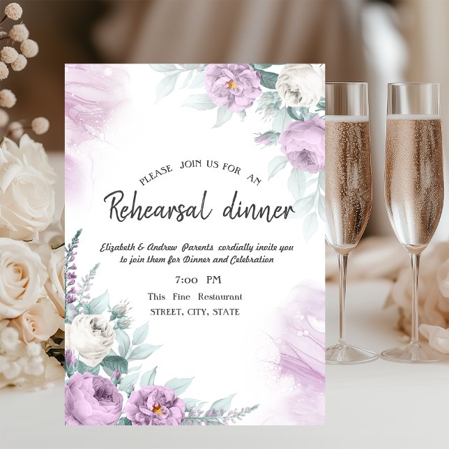 Watercolor Violet Roses Dots Rehearsal Dinner   Invitation (Creator Uploaded)
