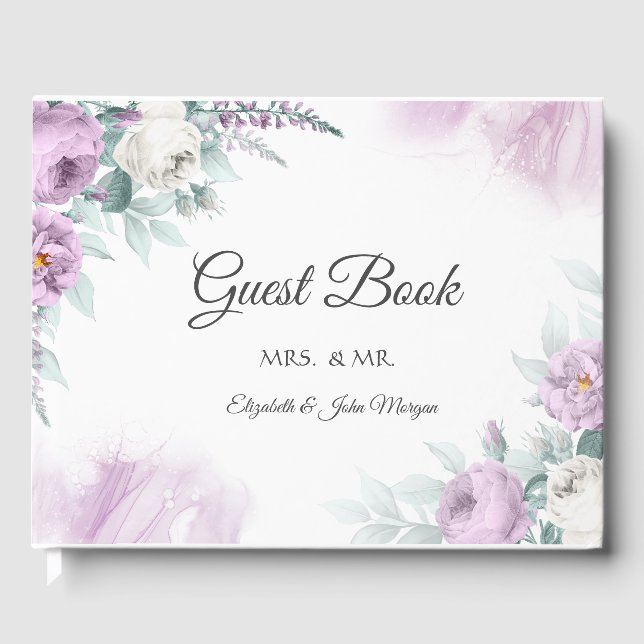Watercolor Violet Roses Guest Book (Front)