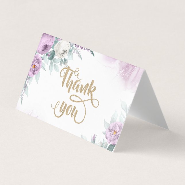 Watercolor Violet Roses Thank You Business Card (Front)