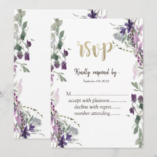 Watercolor Violet Wildflower RSVP   Invitation