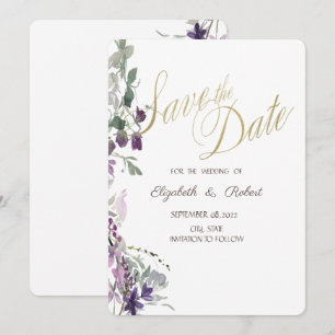 Watercolor Violet Wildflower Save The Date