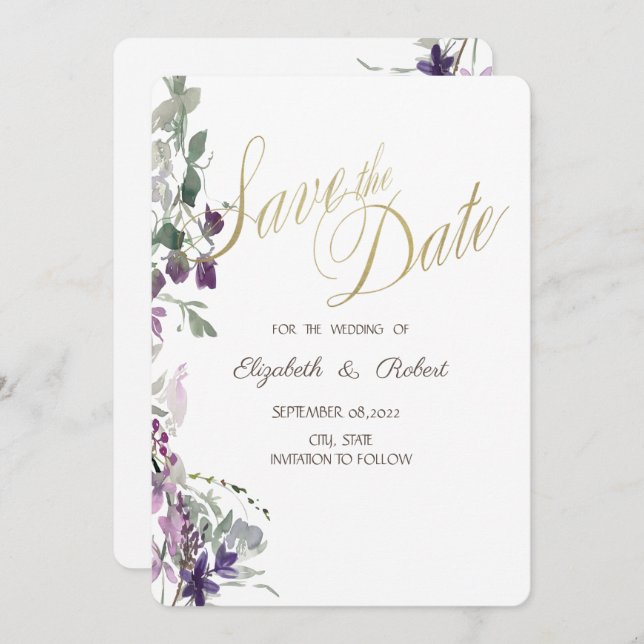 Watercolor Violet Wildflower Save The Date (Front/Back)