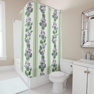 Watercolor violets and stripes shower curtain