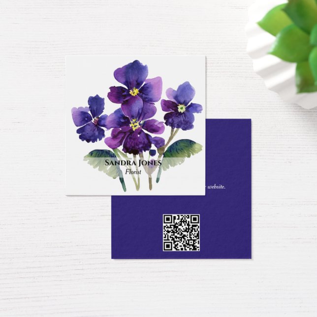 Watercolor Violets Business Cards (Desk)