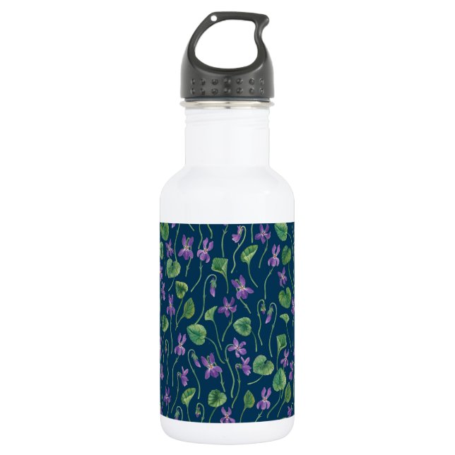 Watercolor violets on blue 532 ml water bottle (Front)