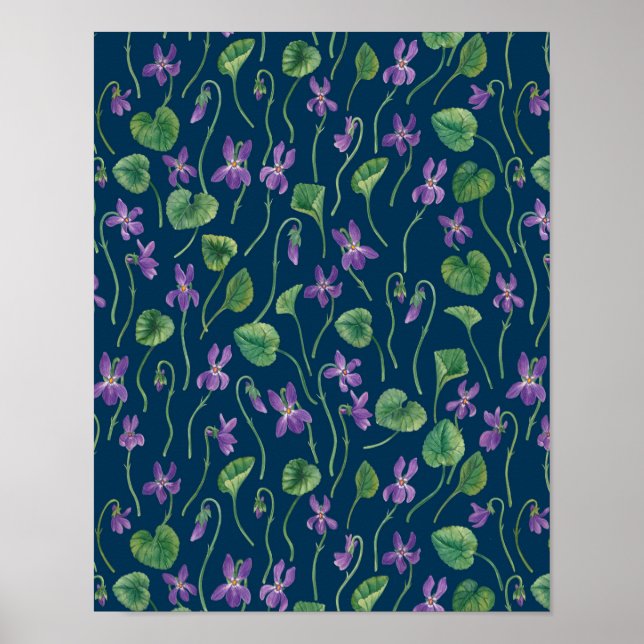 Watercolor violets on blue poster (Front)