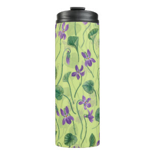 Watercolor violets on honey dew thermal tumbler