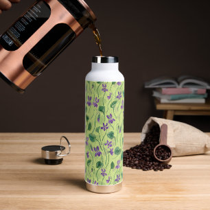 Watercolor violets on honey dew water bottle